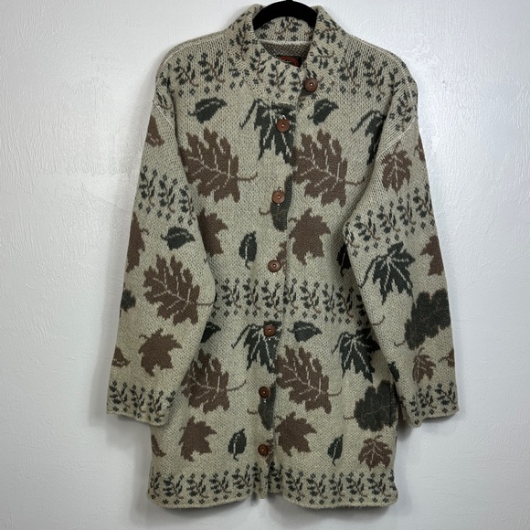 ALPS Fine Women’s Apparel Vintage Wool Leaf Print Knit Cardigan Size M - Picture 1 of 9